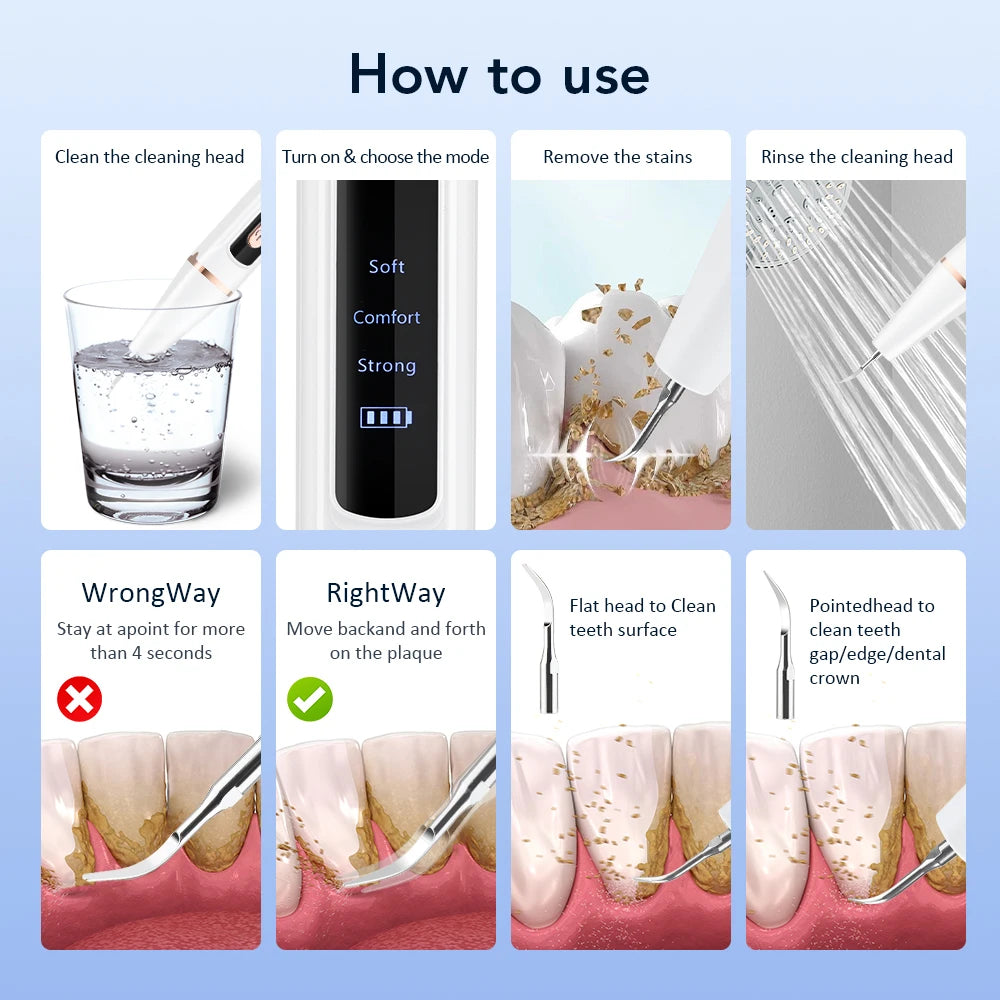 Electric Ultrasonic Teeth Tartar Cleaner Dental Scaler - Teeth Whitening Stain & Plaque Removal Tool for Oral Care