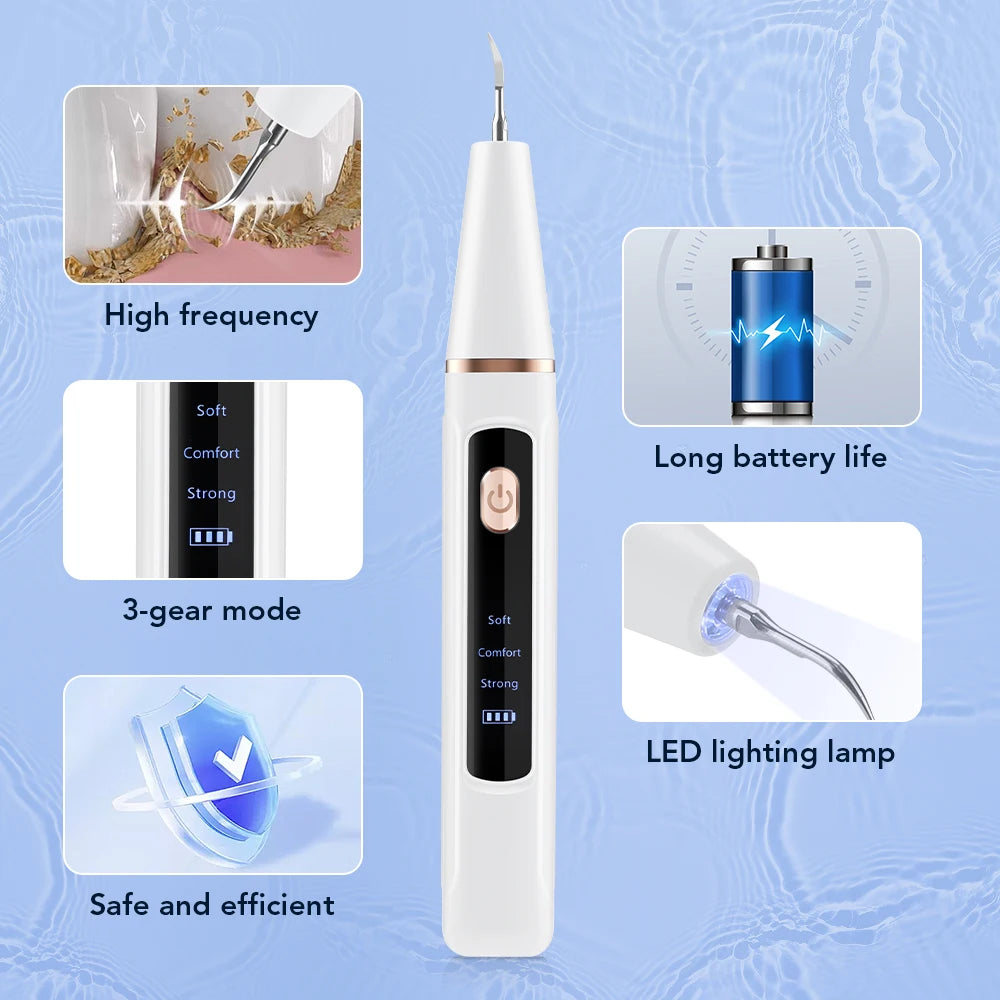 Electric Ultrasonic Teeth Tartar Cleaner Dental Scaler - Teeth Whitening Stain & Plaque Removal Tool for Oral Care