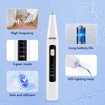 Electric Ultrasonic Teeth Tartar Cleaner Dental Scaler - Teeth Whitening Stain & Plaque Removal Tool for Oral Care
