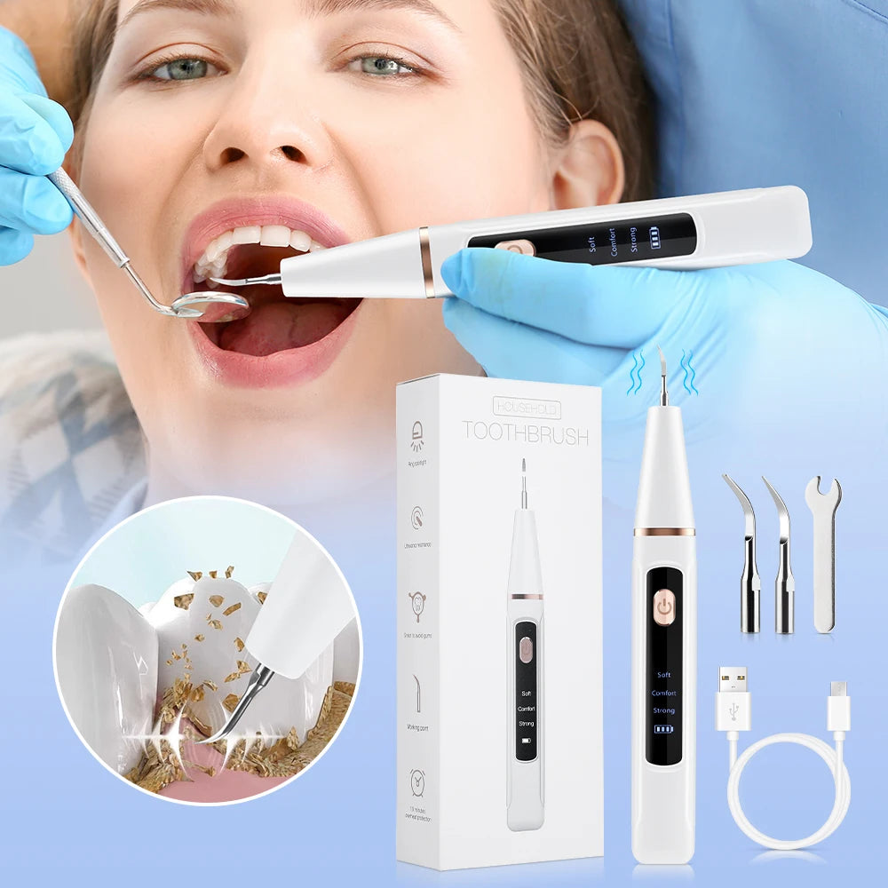 Electric Ultrasonic Teeth Tartar Cleaner Dental Scaler - Teeth Whitening Stain & Plaque Removal Tool for Oral Care